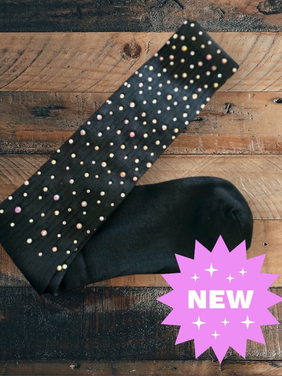 Accessories - Black Multi-Colored Rhinestone-Embellished Socks